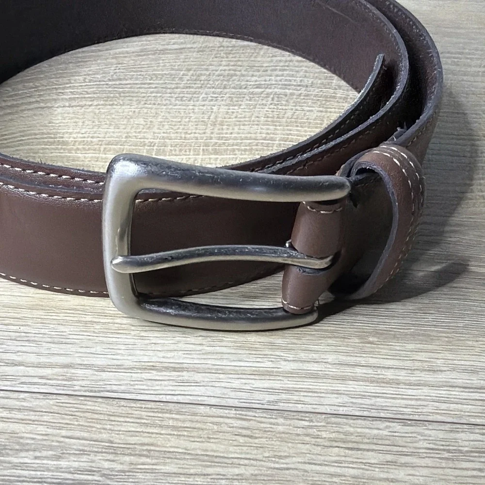 Columbia Brown Leather Lined Belt Men's Large 36-40 Silver‎ Buckle Work Casual